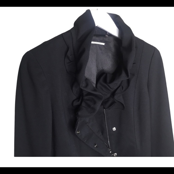 TAHARI Zip Front Blazer Jacket With Shoulder Pads & Ruffle Detail Black Medium - Picture 6 of 8